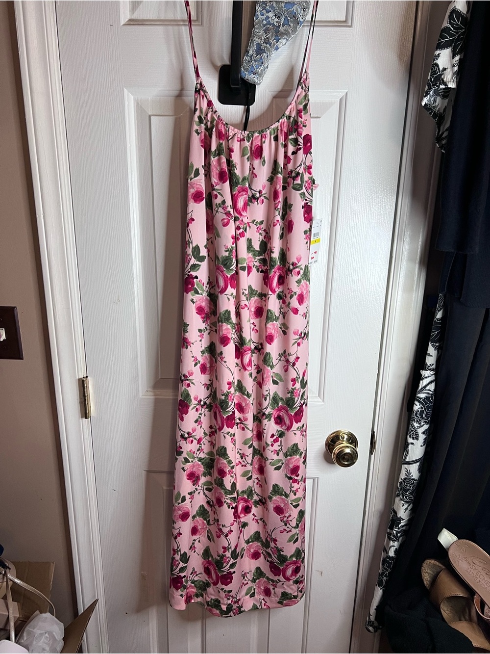 Sanctuary Pink Floral A-line slip Dress with Burgundy and Green Accents
